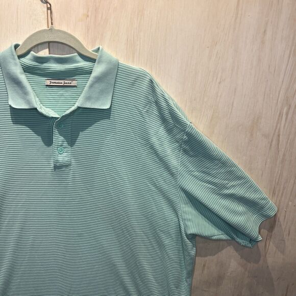 Jamaican Jaxx Polo Shirt Mens size 2XL XXL Green stripe Collared Polo top golf - Picture 2 of 7